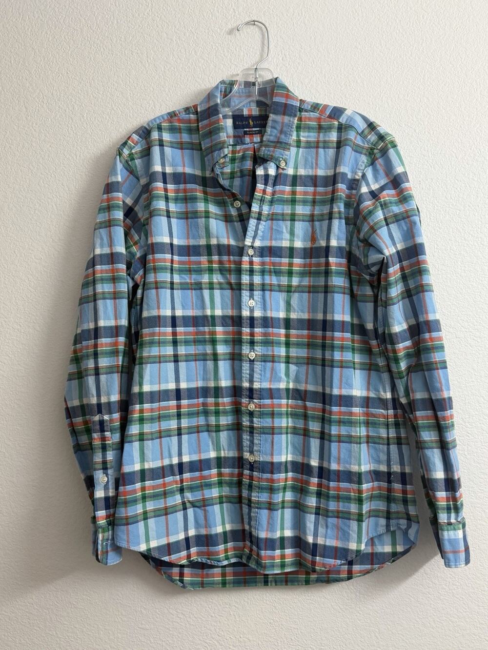 Ralph Lauren Classic Fit Plaid Button-Down Long Sleeve Cotton Shirt Men’s M